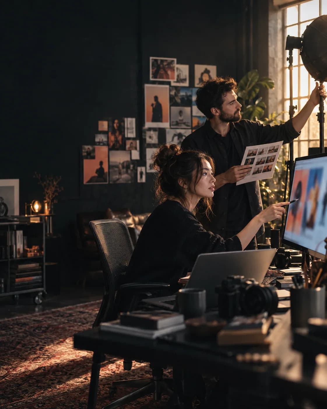 Creative technologists directing an AI influencer campaign in the studio — TML Agency