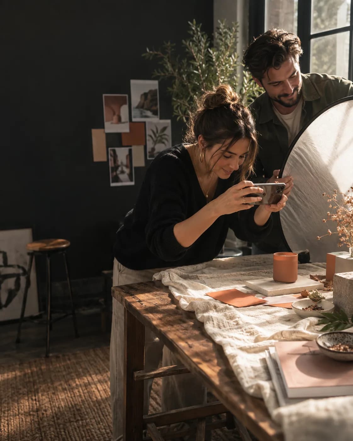 Social media creatives filming a product story behind the scenes — TML Agency